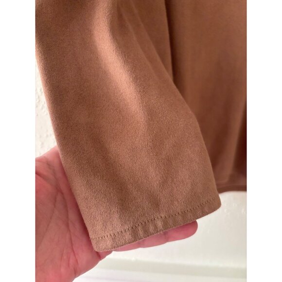 Chicos Brown Faux Suede Off-The-Shoulder Ruffled Blouse - Picture 10 of 11